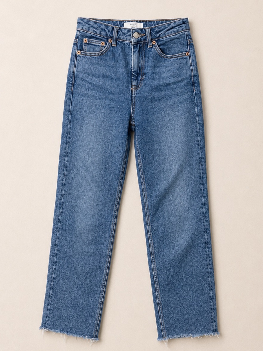 Top Shop High-Rise Straight Leg Jeans in Medium Blue / Straight Leg Denim
